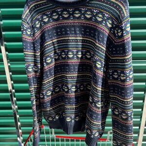 Lands' End Men's Navy Patterned Crewneck Sweater